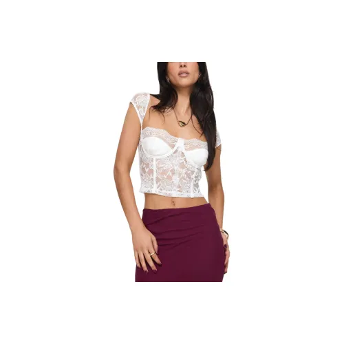 PRINCESS POLLY SHAKMAN LACE TOP Crop Tops Women's White/White