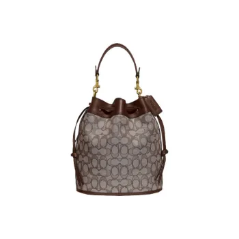 COACH Field Canvas With Leather Canvas Bag, Bucket Bag, One Shoulder Handbag Small Size Women's Coffee Brown