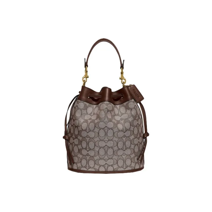 COACH Field Canvas With Leather Canvas Bag, Bucket Bag, One Shoulder Handbag Small Size Women's Coffee Brown-0