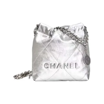 CHANEL 22Bag Shiny Calfskin Bucket Bags Shoulder Bag Crossbody Bag Mini Women's Silver
