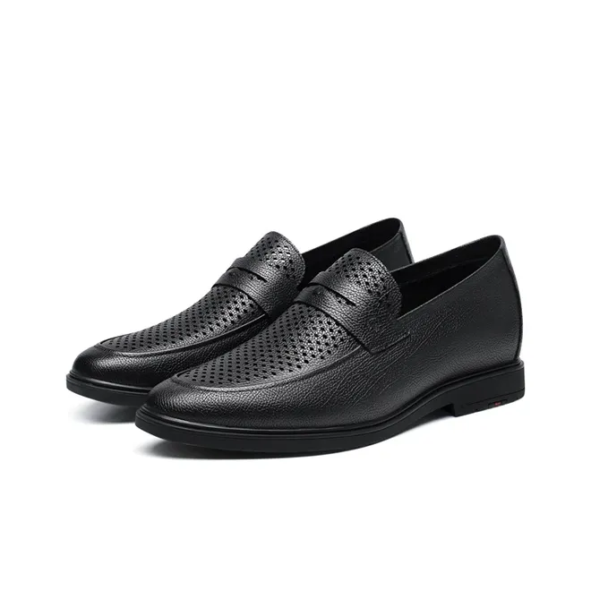 He Jinchang Loafers 5cm Men's Black-4