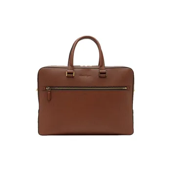 FERRAGAMO Hammered Texture Cow Leather Briefcase, Handbag Men's Brown