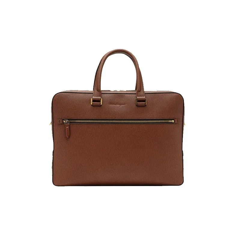 FERRAGAMO Hammered Texture Cow Leather Briefcase, Handbag Men's Brown-0