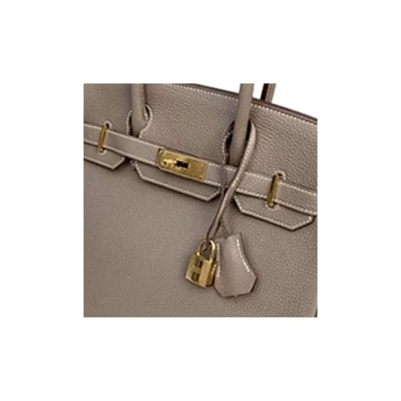HERMES Birkin Togo Calfskin And Cow Leather Combo Birkin Bag Handbags Women's Gray Red-5
