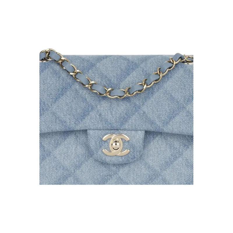 CHANEL Classic Flap CF Denim Crossbody Bag, Shoulder Bag Trumpets Women's Light Blue-1