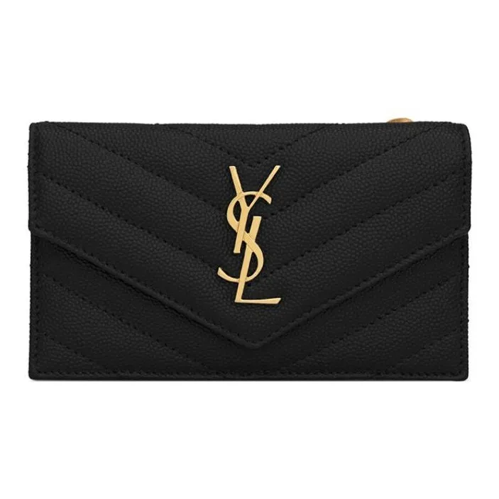 SAINT LAURENT Monogram Cow Leather Coin Purses Card Holders Women's Black-0
