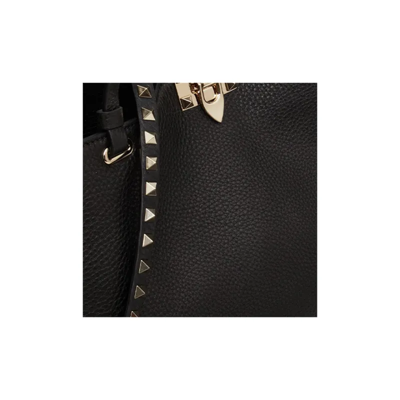Valentino ROCKSTUD Grain Calfskin Handbag, Shoulder Bag, Crossbody Bag, Handbag Medium Size Women's Black-5