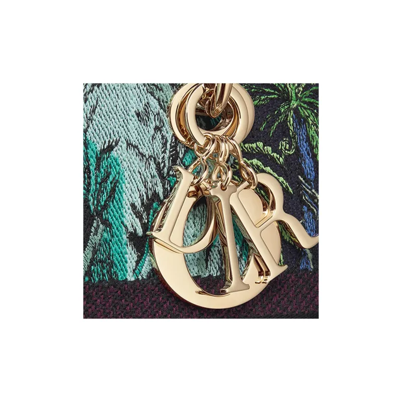 DIOR Lady D-Lite Embroidery Dior Bag Shoulder Bag Crossbody Bag Handbag Medium Size Women's Blue & Multicolor-4