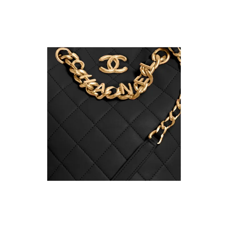 CHANEL Lambskin Bucket Bag, Shoulder Bag, Crossbody Bag Trumpets Women's Black-3