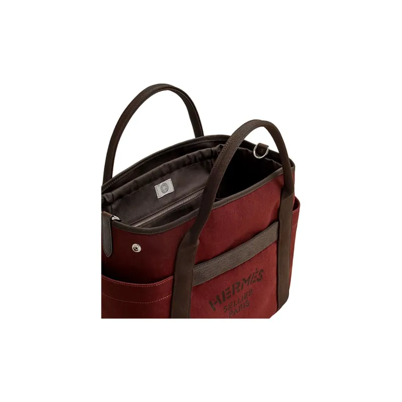 HERMES Canvas Canvas Bag Equestrian Bag Tote Bag Shopping Bag Travel Bag Handbag Shoulder Bag Regular Unisex Brown/Red-7