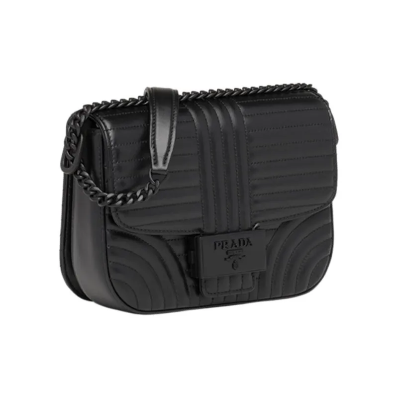 PRADA Diagramme Leather Shoulder Bag Women's Black-2