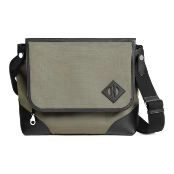 HERMES Allback Bivouac Canvas And Swift Calfskin Messenger Bag, Shoulder Bag, Crossbody Bag Men's Khaki/Black