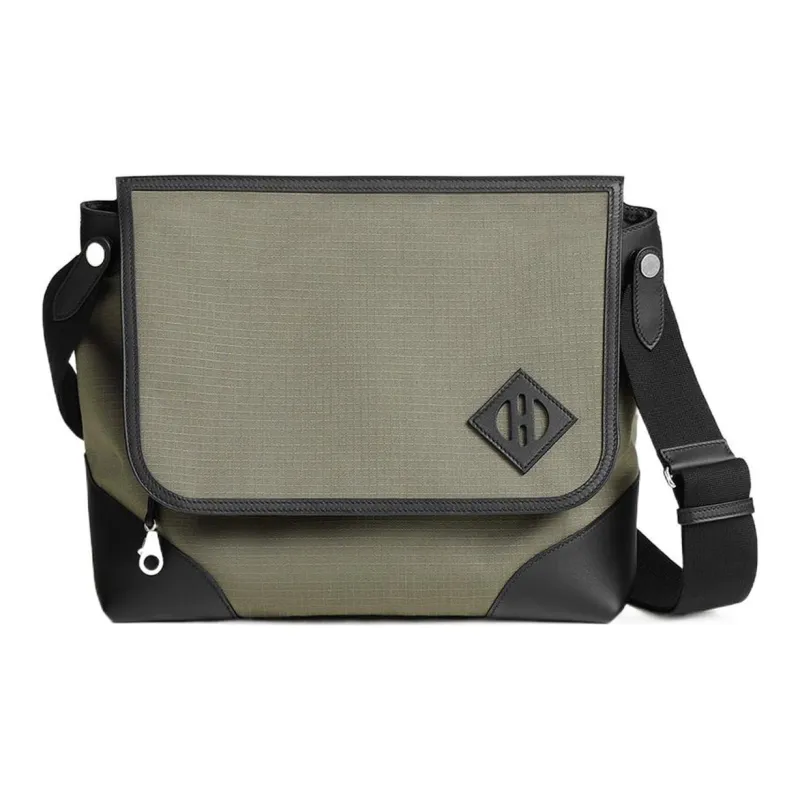 HERMES Allback Bivouac Canvas And Swift Calfskin Messenger Bag, Shoulder Bag, Crossbody Bag Men's Khaki/Black-0