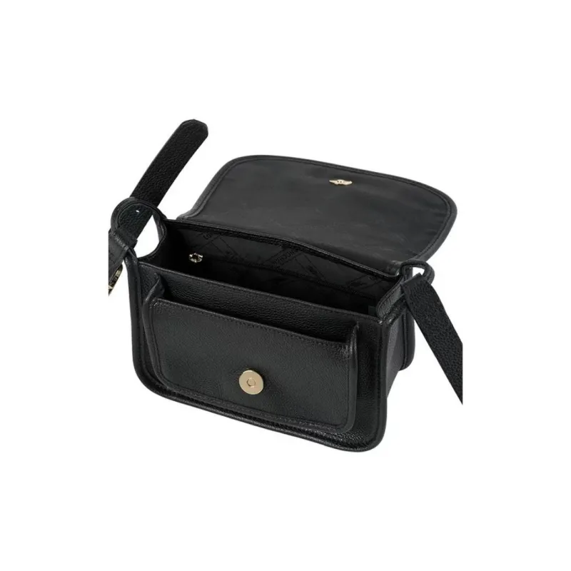 LONGCHAMP Le Foulonné Cow Leather Shoulder Bag Crossbody Bag Small Size Women's Black-5