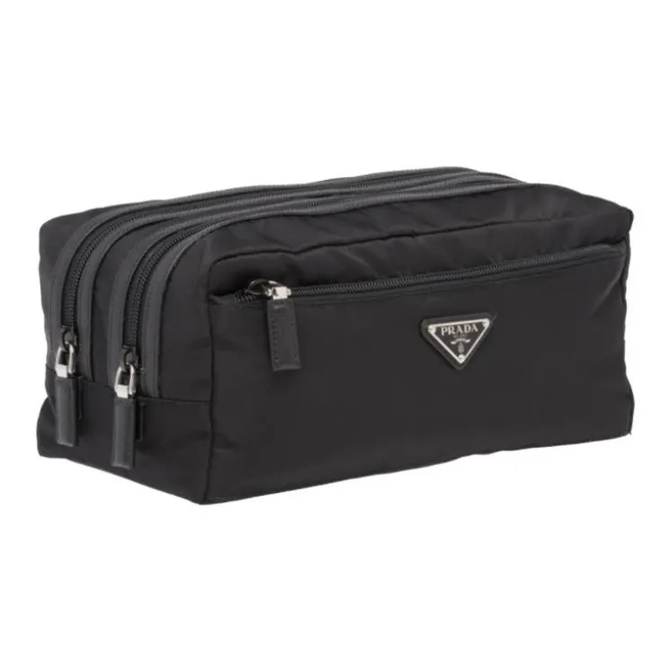 PRADA Saffiano Leather Toiletry Bags Clutches Unisex Black-1