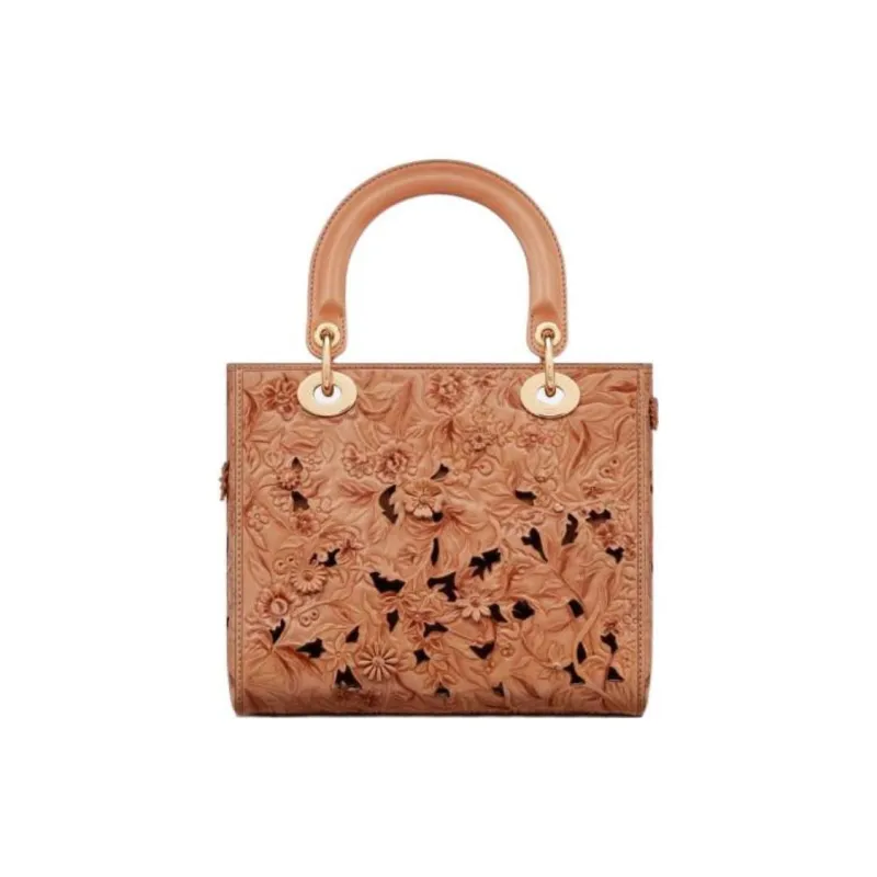 DIOR Lady Dior Calfskin Shoulder Bag Crossbody Bag Handbag Medium Size Women's Light Brown-3
