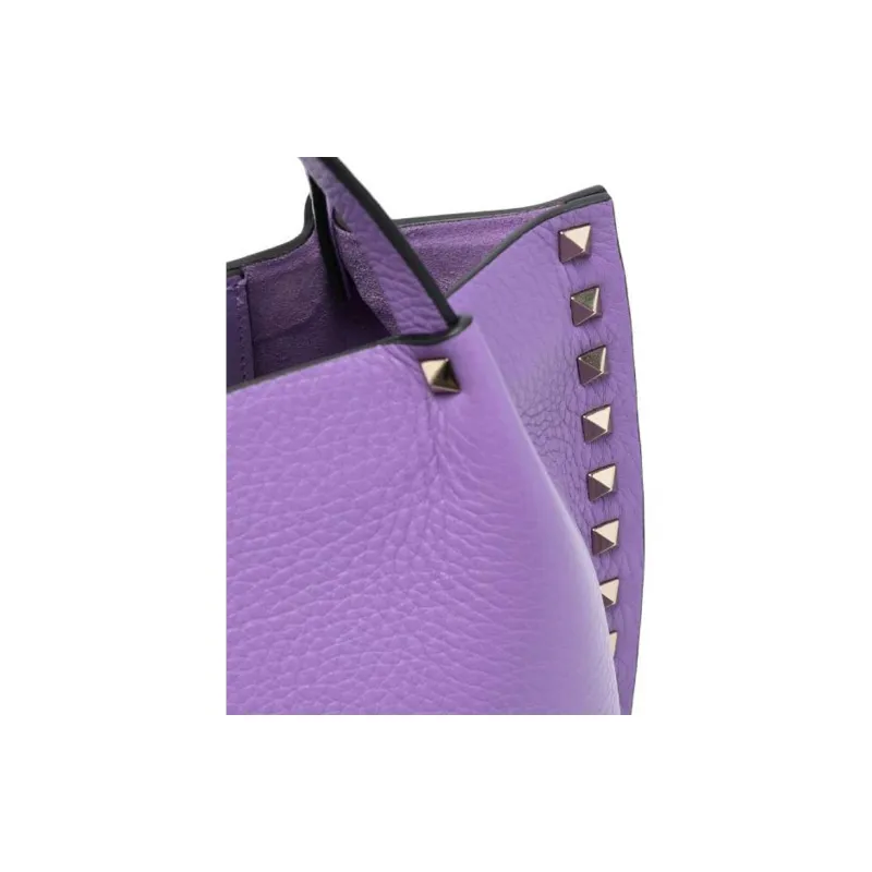 Valentino Rockstud Calfskin Tote Bag, Shopping Bag, Shoulder Bag, Crossbody Bag, Handbag Women's Purple-2