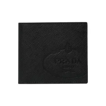 PRADA PRADA Luggage Collection Cow Leather Card Clip Wallets Men's Black