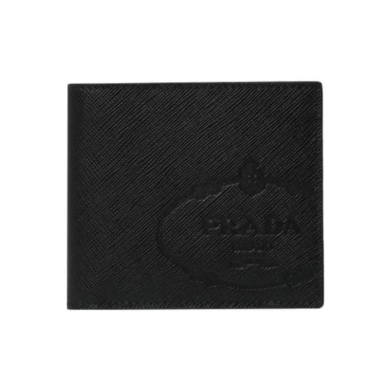 PRADA PRADA Luggage Collection Cow Leather Card Clip Wallets Men's Black-0