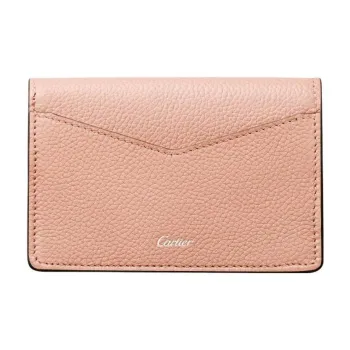 CARTIER PANTHÈRE Calfskin Card Clip Card Holder Women's Pink
