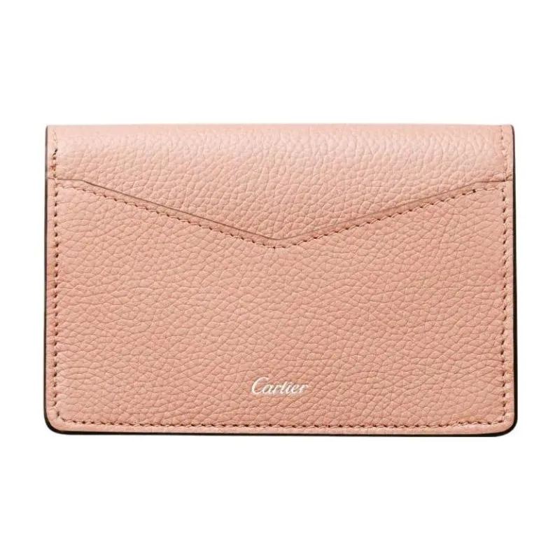 CARTIER PANTHÈRE Calfskin Card Clip Card Holder Women's Pink-0