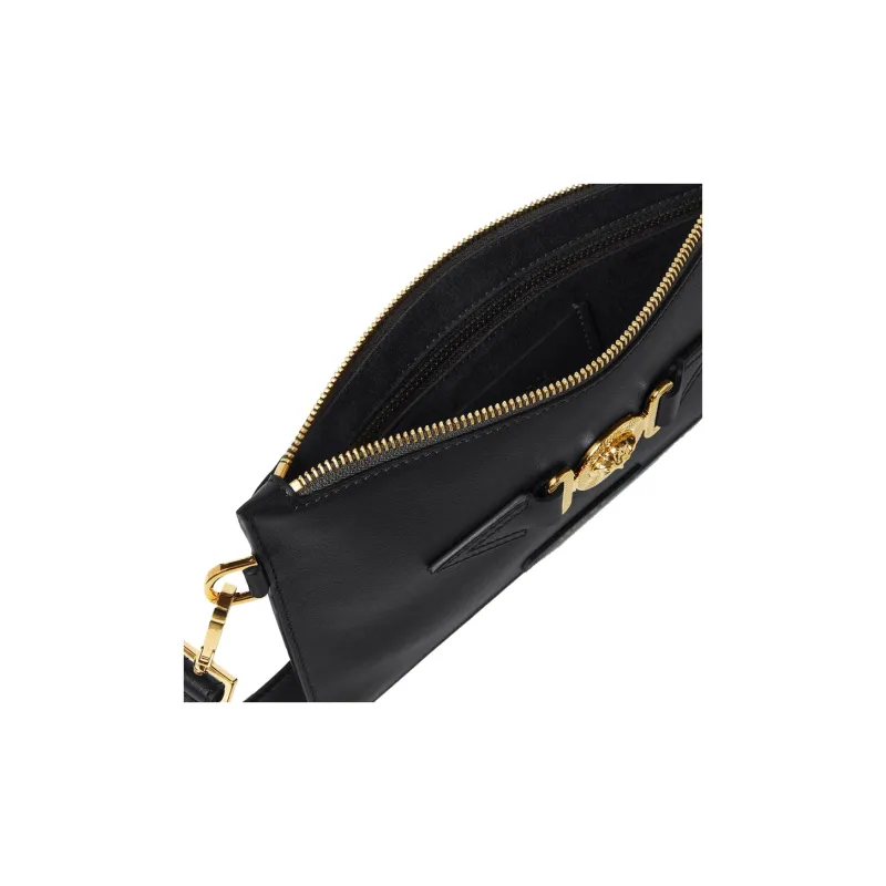 VERSACE MEDUSA BIGGIE Series Cow Leather Clutch Trumpets Men's Black & Gold-3