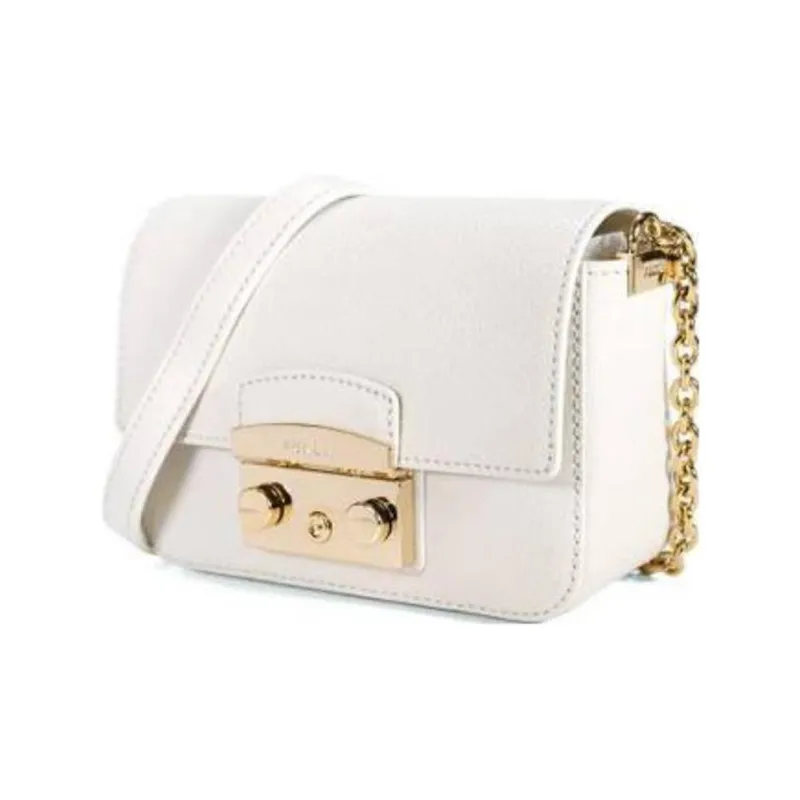 Furla Metropolis Collection Calfskin Small Square Bag Pig Nose Shoulder Bag Crossbody Bag Small Size Women's White-1
