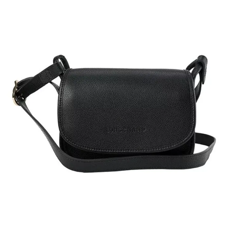 LONGCHAMP Le Foulonné Cow Leather Shoulder Bag Crossbody Bag Small Size Women's Black-0