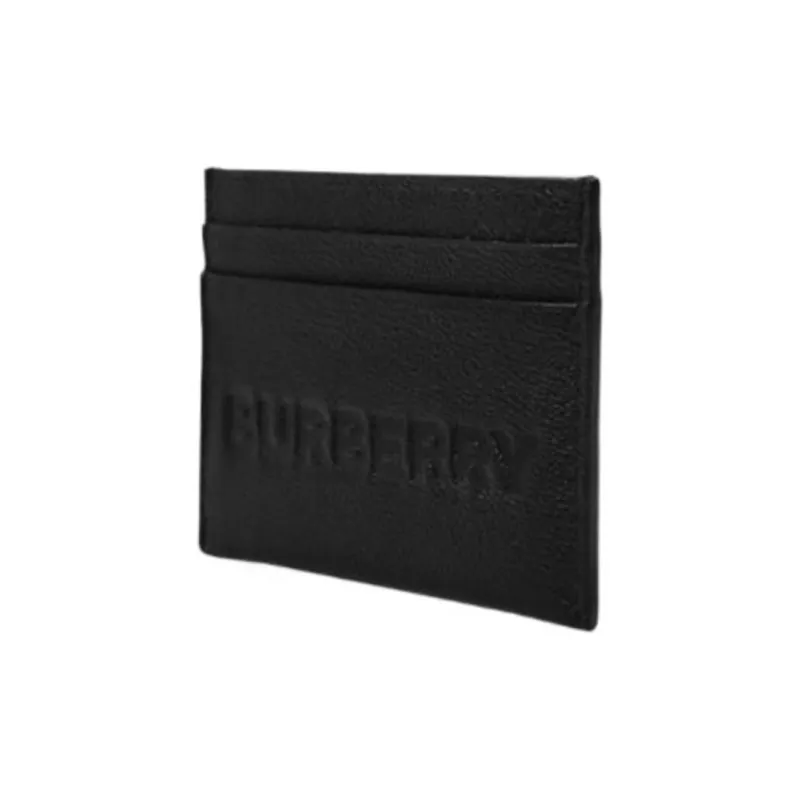 Burberry Grained Leather Card Clip Card Holder Wallets Women's Black-1