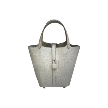 HERMES Picotin Lock Crocodile Leather Basket Bag Handbag Bucket Bag Women's 8L Beton Glacier White & Concrete Gray
