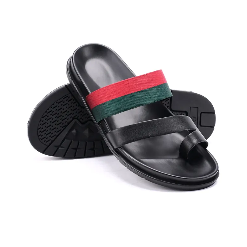 Brounvanm Slip Resistant Slide Slippers Men's Red Green Woven-6