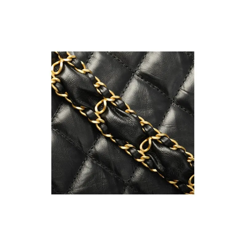 CHANEL Cow Leather Shoulder Bag, Hobo Bag, Handbag Trumpets Women's Black-6