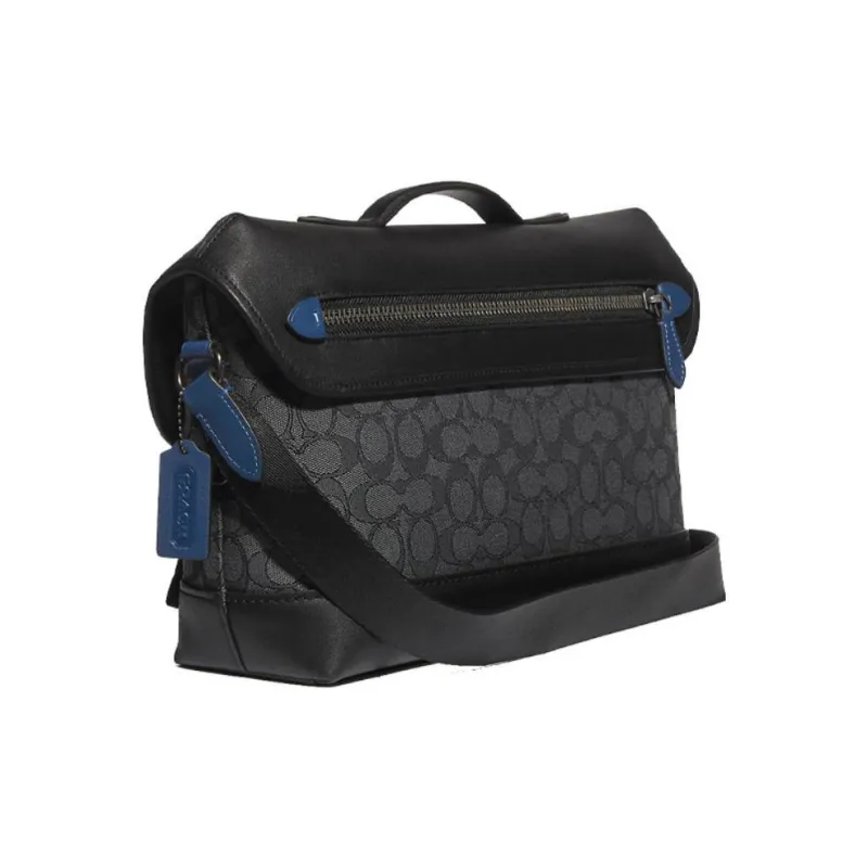 COACH League Canvas With Leather Messenger Bag, Shoulder Bag, Crossbody Bag Tubas Men's Black-2