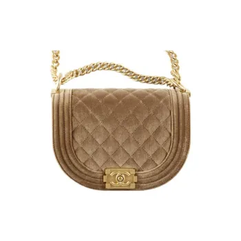 CHANEL Velour And Gold Metal Messenger Bag Crossbody Bags Small Size Women's Beige