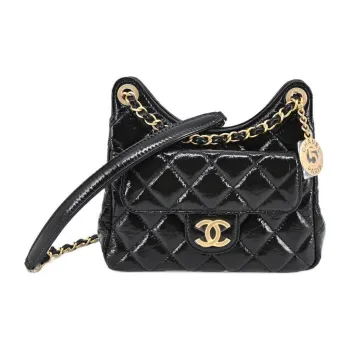 CHANEL Cow Leather Hobo Bag Shoulder Bag Crossbody Bag Small Size Women's Black