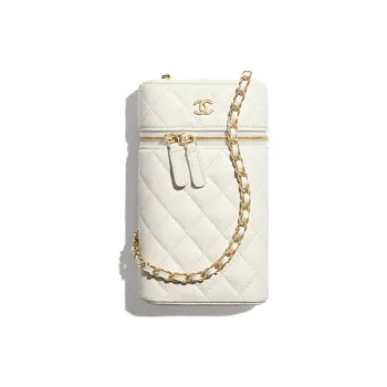 CHANEL Grain Embossed Calfskin & Metal Cell Phone Pouch Women's White