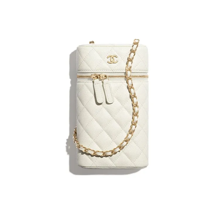 CHANEL Grain Embossed Calfskin & Metal Cell Phone Pouch Women's White-0