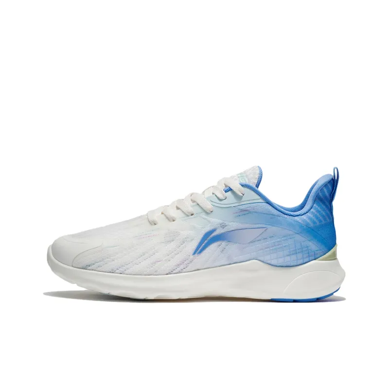 LiNing Cushioned Slip Resistant Breathable Lightweight Low Top Sprint Running Shoes Men's White Blue-0