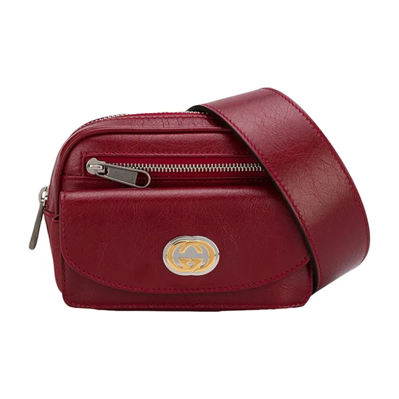 GUCCI Leather Shoulder Bag Crossbody Bag Sling Bag Fanny Pack Mini Women's Red-0