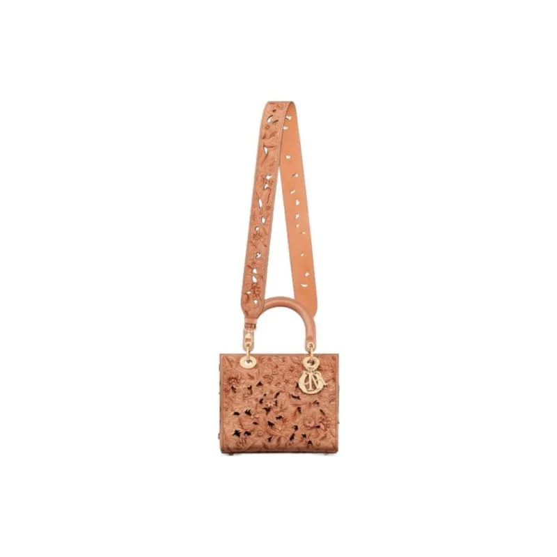 DIOR Lady Dior Calfskin Shoulder Bag Crossbody Bag Handbag Medium Size Women's Light Brown-1