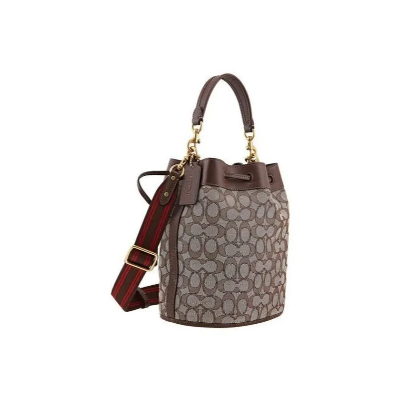 COACH Field Canvas With Leather Canvas Bag, Bucket Bag, One Shoulder Handbag Small Size Women's Coffee Brown-2