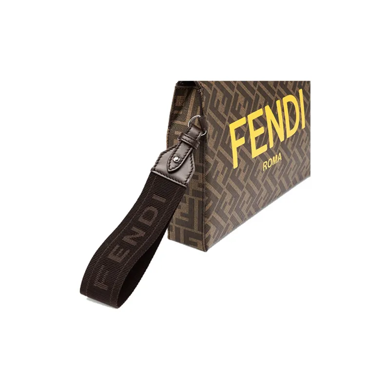 FENDI Cotton Handbags Clutches Men's Brown-4