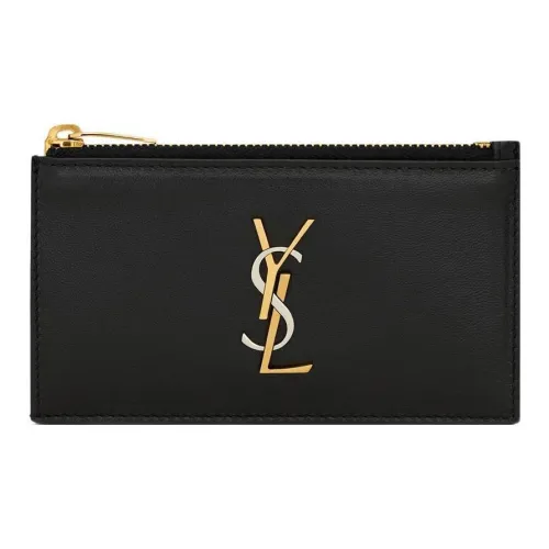 SAINT LAURENT CASSANDRE Sheepskin Card Holder, Wallet Women's Black