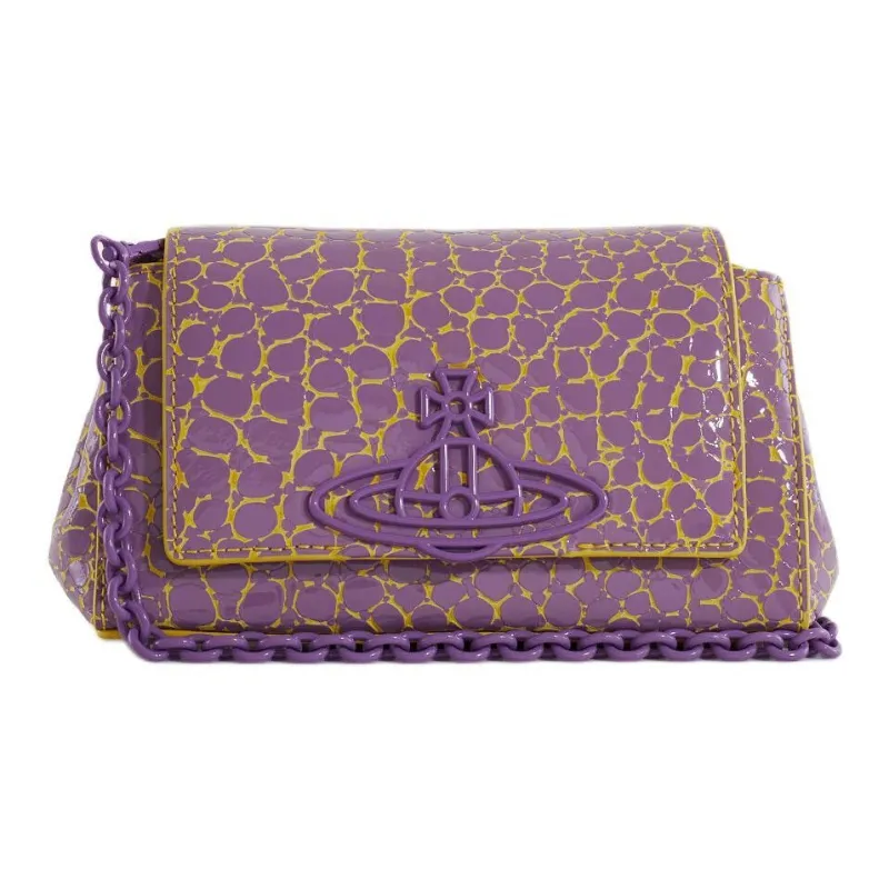 Vivienne Westwood HAZEL Leather One Shoulder Handbag Trumpets Women's Light Purple & Yellow-1