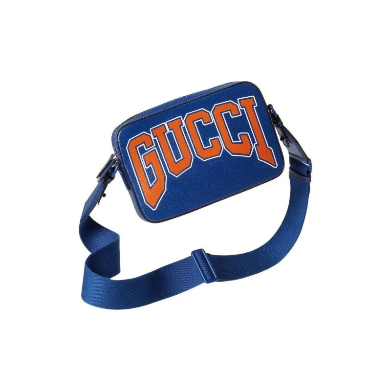 GUCCI Leather Crossbody Bag, Shoulder Bag Men's Blue-4