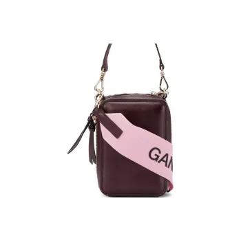 GANNI Smooth Leather Camera Bag Shoulder Bag Crossbody Bag Mini Women's Burgundy
