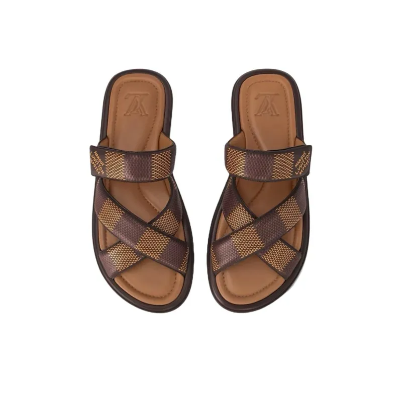 LOUIS VUITTON Slip Resistant Slide Slippers Men's Brown-4