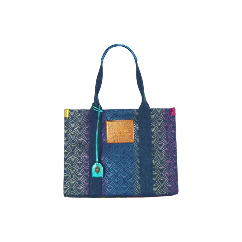 Kurt Geiger London Denim Fabric Canvas Bag Tote Bag Shopping Bag Handbag Large Size Women's Blue-0