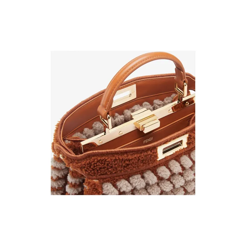 FENDI Peekaboo ISeeU Sheepskin Shoulder Bag Crossbody Bag Handbag Small Size Women's Brown & Gray-4