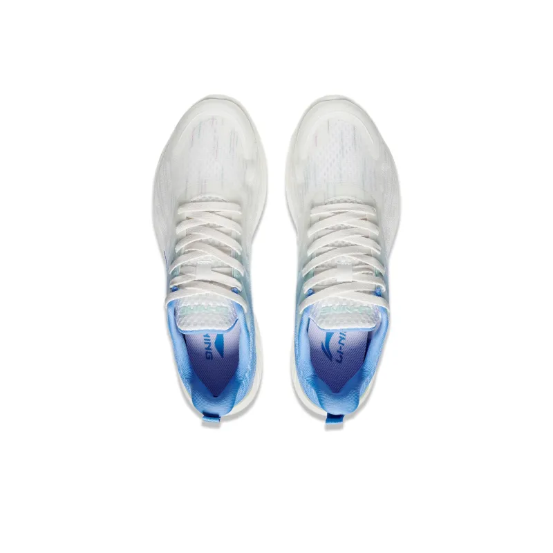 LiNing Cushioned Slip Resistant Breathable Lightweight Low Top Sprint Running Shoes Men's White Blue-4